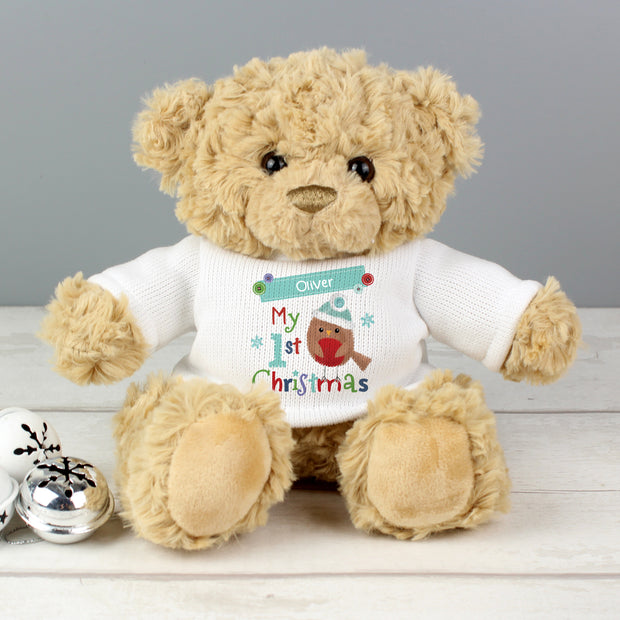 Personalised 'My 1st Christmas' Robin Teddy Bear