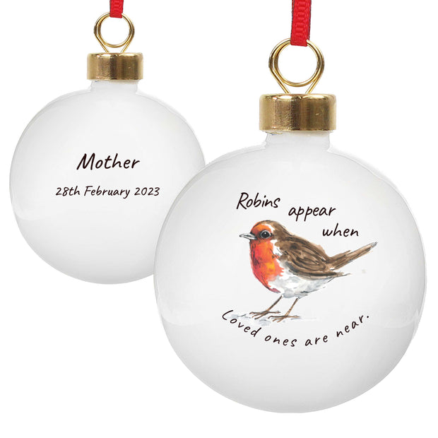 Personalised Robins Appear In Memory Of Bauble