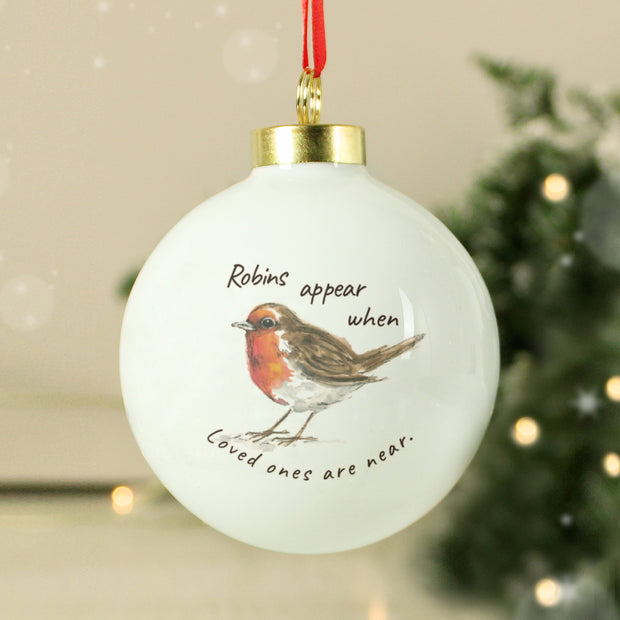 Personalised Robins Appear In Memory Of Bauble