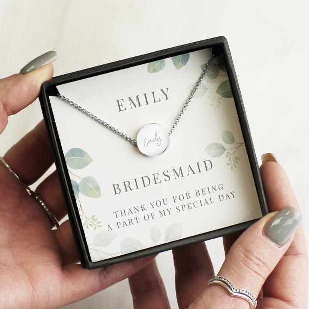 Engraved Silver Tone Necklace with Personalised Botanical Gift Box
