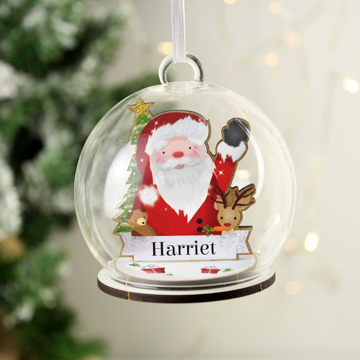 Personalised Wooden Santa Glass Bauble