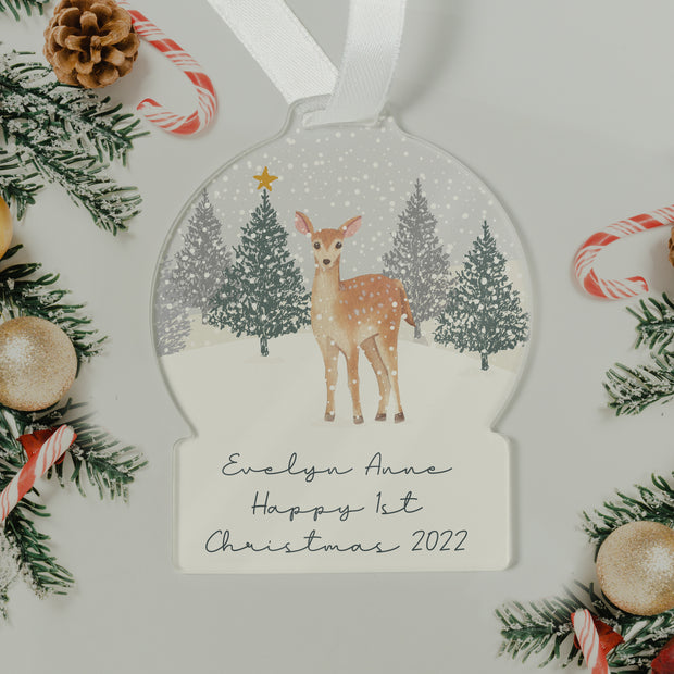 Personalised Snowy Deer Acrylic Decoration