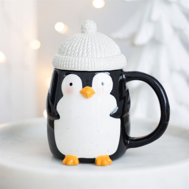 Adorable Penguin Shaped Mug with Bobble Hat Lid