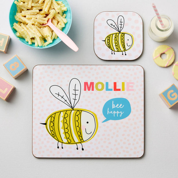 Personalised Children’s Bee Happy Placemat Set