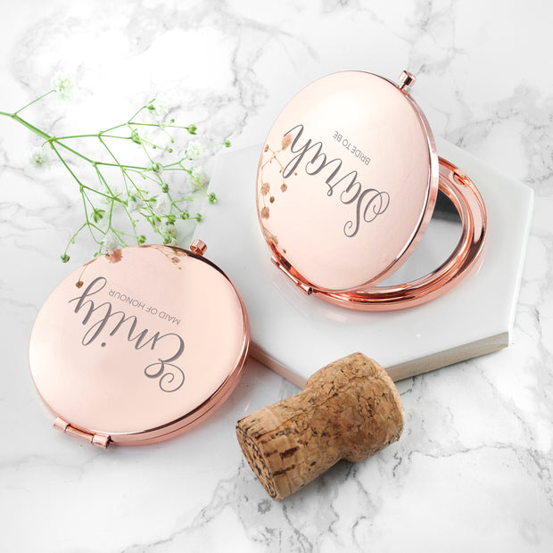 Engraved Rose Gold Compact Mirror