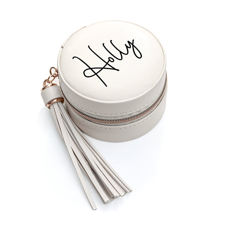 Personalised White Jewellery Case with Tassel