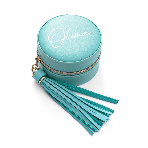 Personalised Turquoise Jewellery Case with Tassel