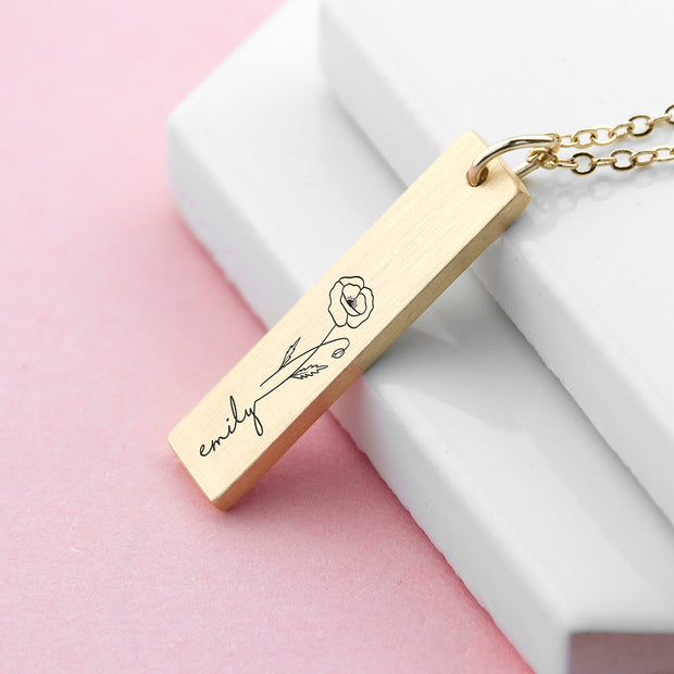 Personalised Birth Flower Bar Necklace