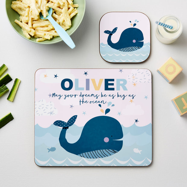 Personalised Children’s Nautical Whale Placemat Set