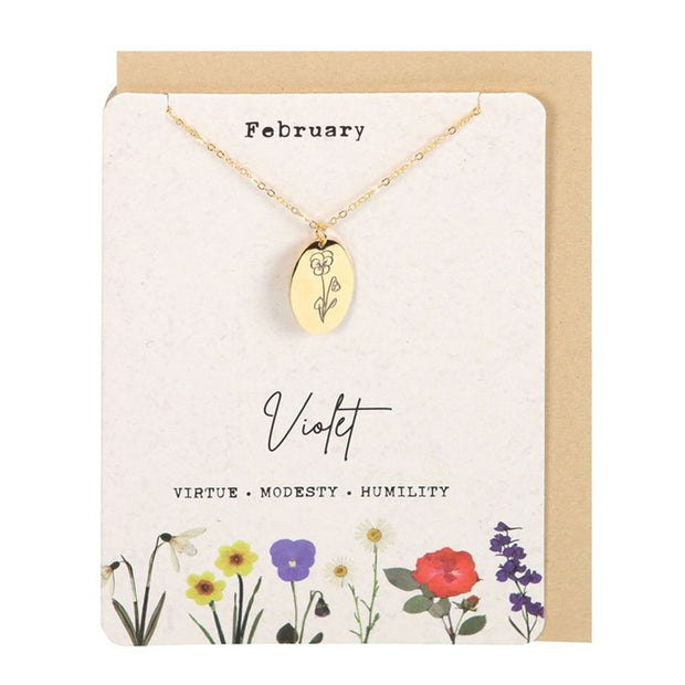 Wildflower February Birth Flower Necklace Card – Violet