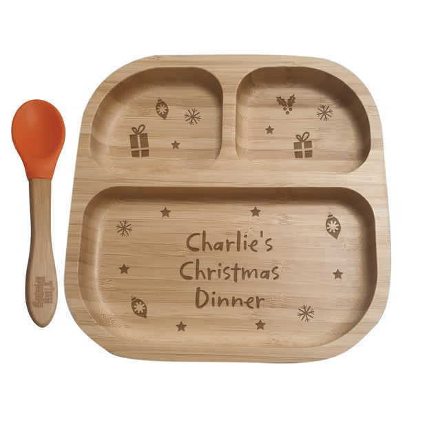 Personalised Christmas Dinner Bamboo Plate & Spoon