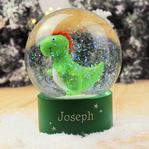 Personalised Dinosaur T-Rex Snow Glitter Globe