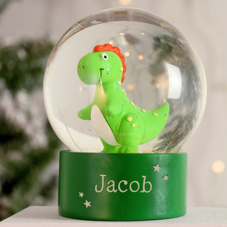 Personalised Dinosaur T-Rex Snow Glitter Globe