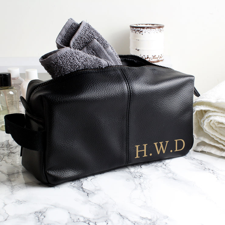 Custom Luxury Initials Black Wash Bag