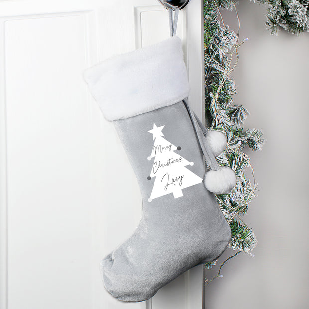 Personalised Christmas Tree Luxury Grey Stocking