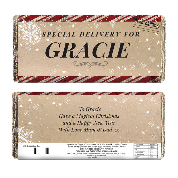 Personalised Christmas Special Delivery Milk Chocolate Bar