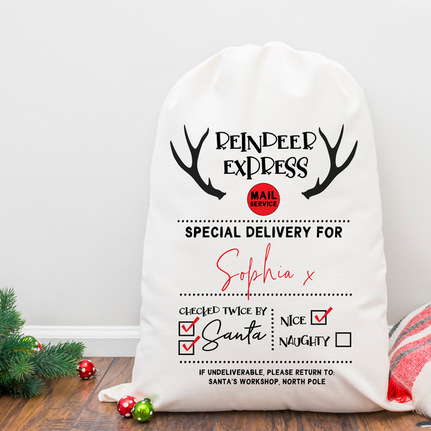 Personalised Reindeer Express Santa Sack