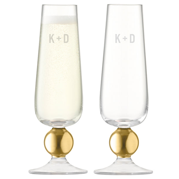 Monogrammed LSA Set Of Two Gold Champagne Glasses