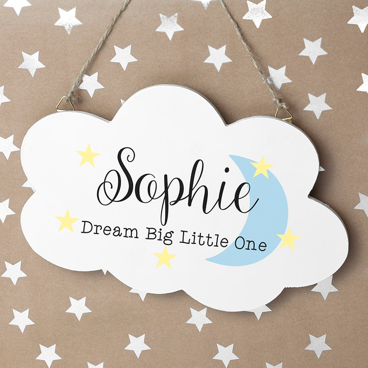 Dream Big Little One Personalised Cloud Shaped Wooden Sign