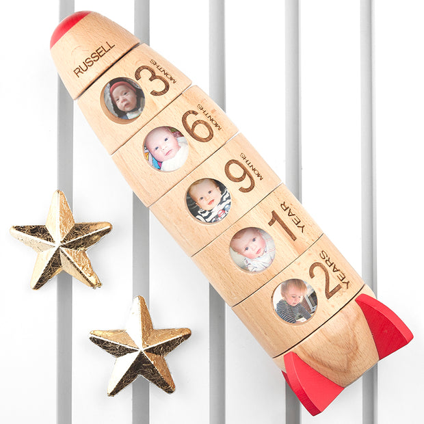 Baby Milestone Personalised Wooden Photo Rocket