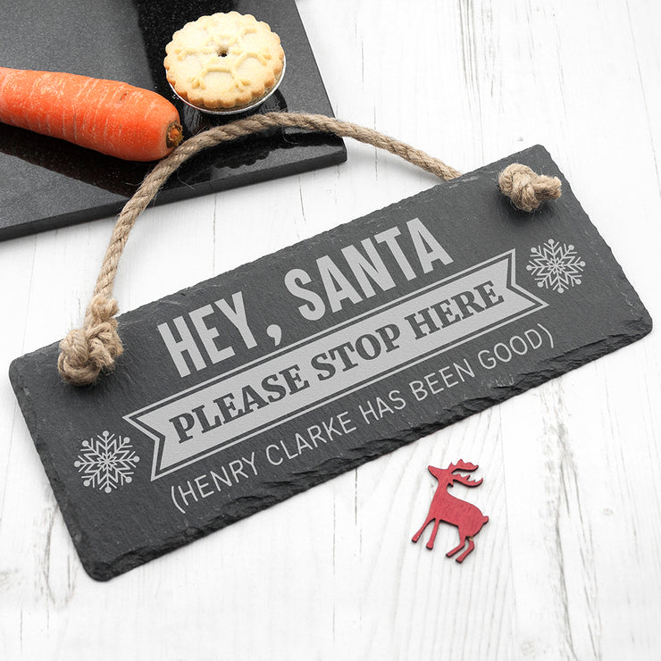 Personalised Hey Santa! Slate Hanging Sign