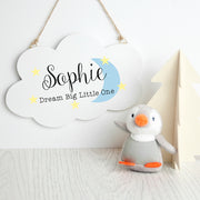 'Dream Big Little One' Personalised Wooden Nursery Sign in adorable cloud shape.