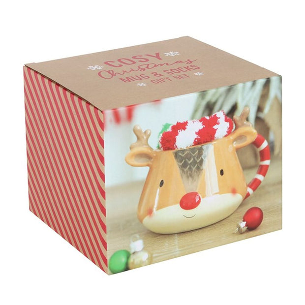 Reindeer Mug and Christmas Socks Set