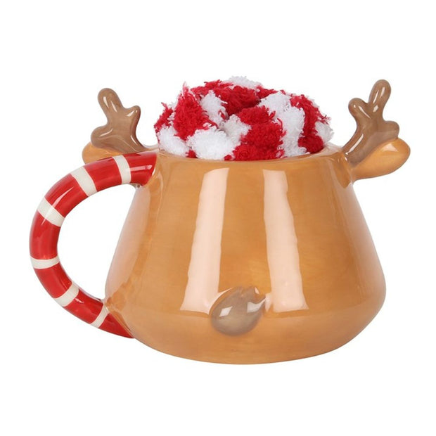 Reindeer Mug and Christmas Socks Set